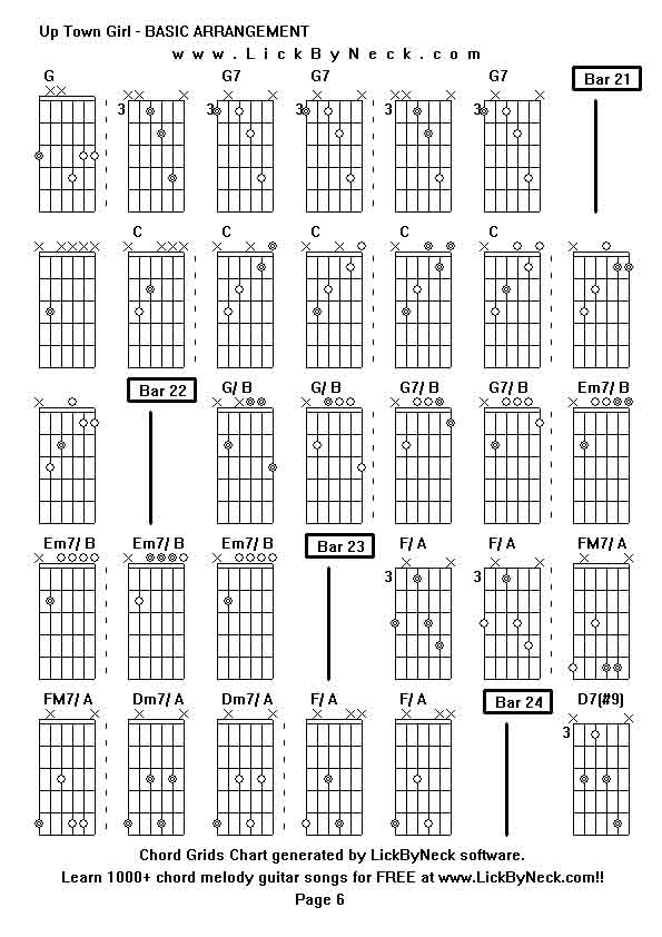 Chord Grids Chart of chord melody fingerstyle guitar song-Up Town Girl - BASIC ARRANGEMENT,generated by LickByNeck software.